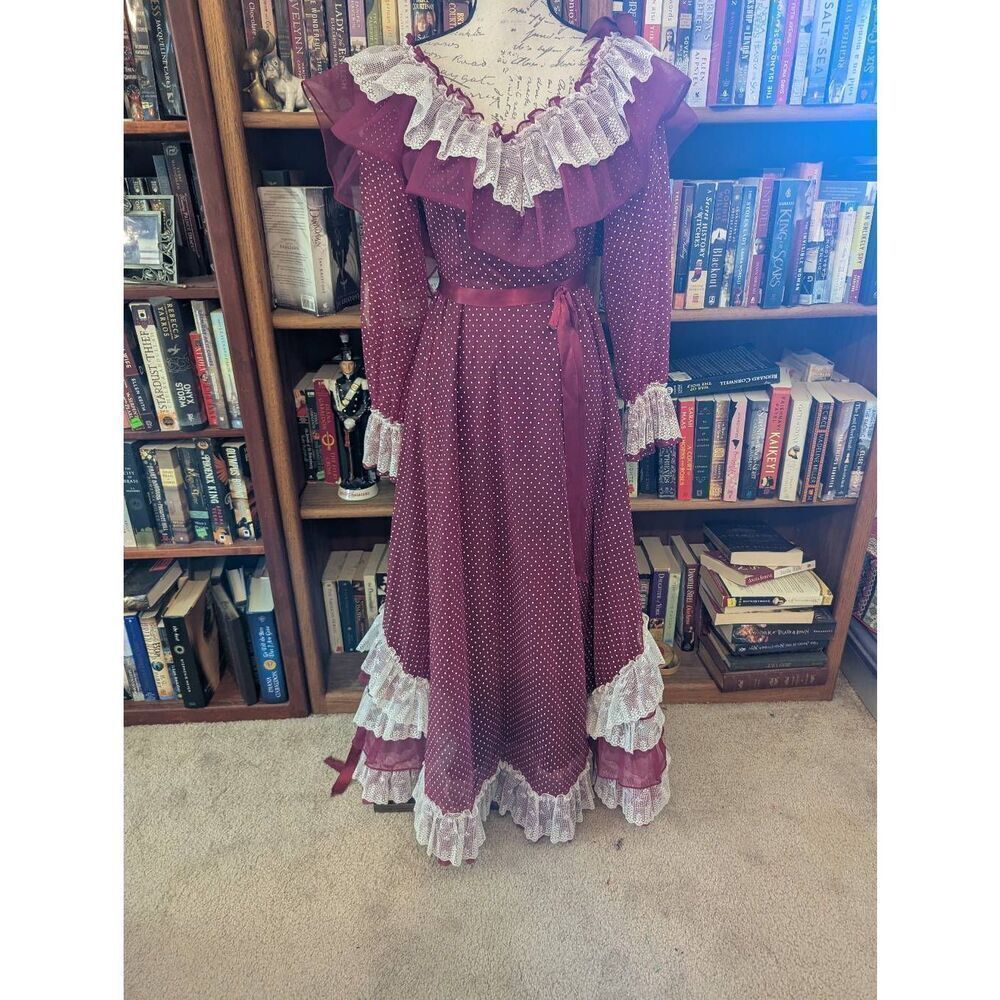 Vintage 70s Dance Allure Women's Size Small Cottagecore Prairie Maxi Dress Gown